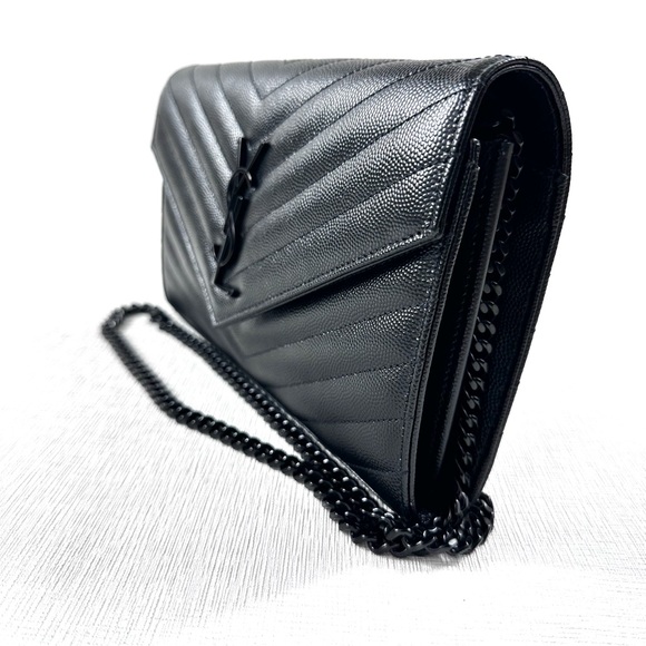 Saint Laurent Grain De Poudre Matelasse Chevron Monogram Monochrome - Picture 3 of 7